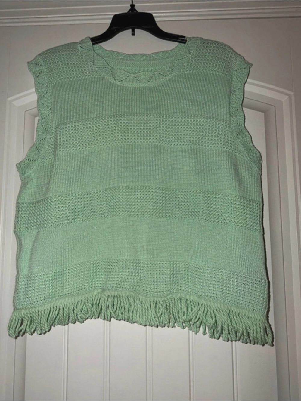 SHEIN Mint Green Knit Fringe Tank Top